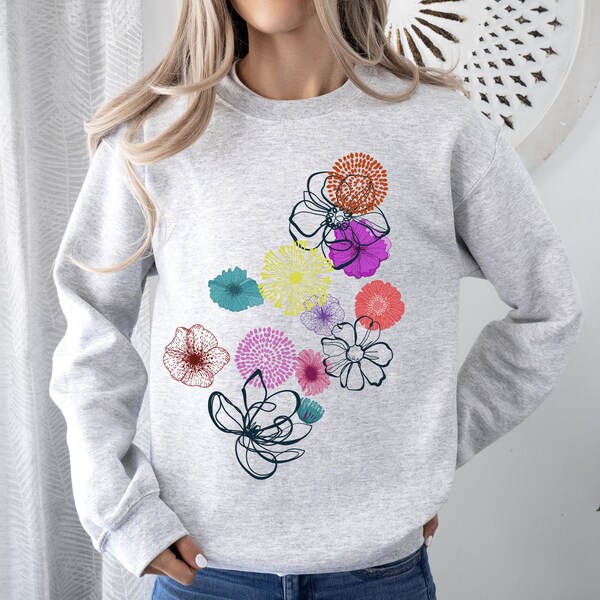 Floral Outlines, Leaves, Flowers, Colorful Sweatshirt, Boho, Nature, Comfort Colors Tshirt, Graphic Tee
