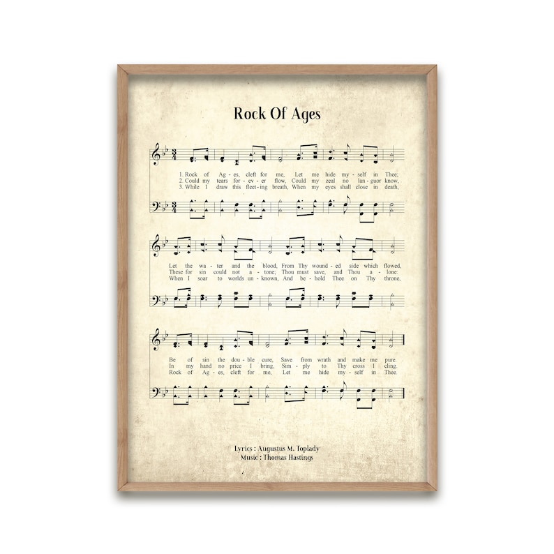 Rock Of Ages Vintage Hymn Wall Art Print Biblical Sheet | Etsy