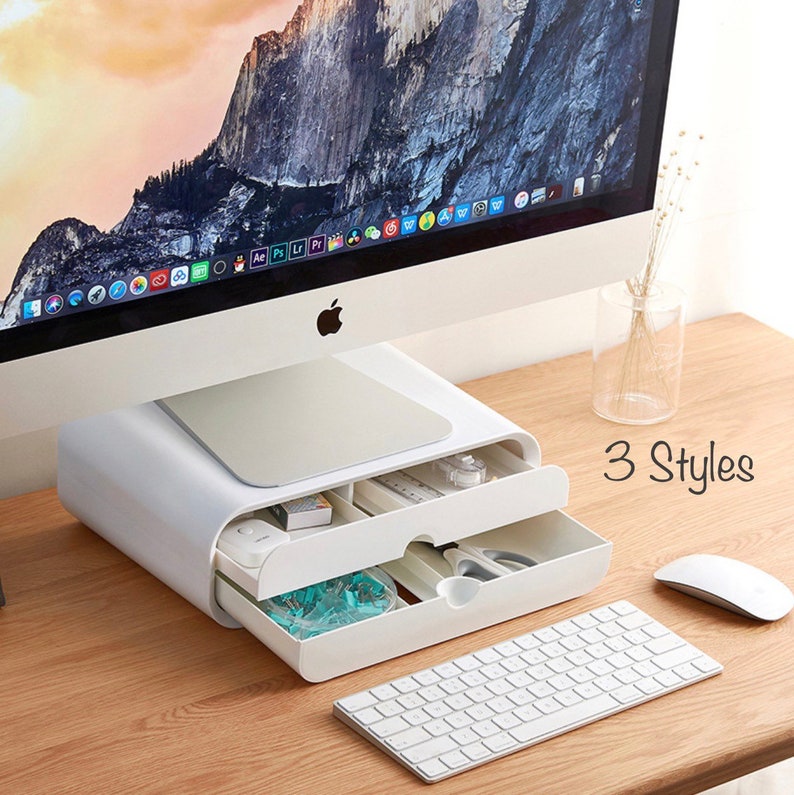 Minimalist Computer Stand With Storage/monitor Laptop Stand Etsy