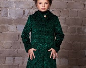 Luxury faux fur kids coat - astrakhan emerald. Exclusive eco furs by Tissavel (France)