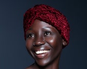 Luxury faux fur turban - astrakhan garnet. Exclusive eco furs by Tissavel (France)