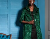 Luxury faux fur jacket - astrakhan emerald. Exclusive eco furs by Tissavel (France)