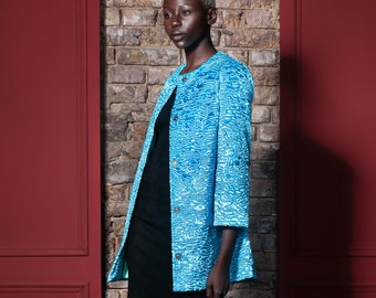 Faux Fur Jacket - Blue Karakul Jacket - Bright Women's Jacket Coat - Elegant Velvet Jacket - Jackets For Women - Mongolian Fur Jacket