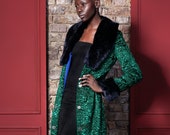 Luxury faux fur coat - astrakhan emerald. Exclusive eco furs by Tissavel (France)