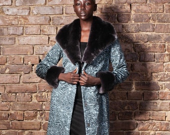 Astrakhan Coat. Silver Women Coat. Gray Women Coat. Grey Women Coats. Long Women Coat. Winter Coats. Exclusive eco furs by Tissavel (France)
