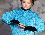 Luxury faux fur kids coat - astrakhan aquamarine. Exclusive eco furs by Tissavel (France)