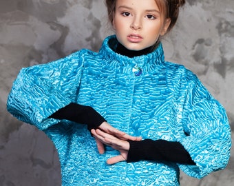 Blue Kids Coat. Blue Kids Jacket. Girls Blue Jacket. Kids Coats. Kids Fur Jacket. Fur Kids Jacket. Exclusive eco furs by Tissavel (France)