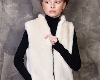 Luxury faux fur kids vest - mink pearl. Exclusive eco furs by Tissavel (France)