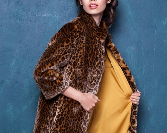 Luxury faux fur jacket - leopard. Exclusive eco furs by Tissavel (France)