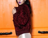 Luxury faux fur bomber - astrakhan garnet. Exclusive eco furs by Tissavel (France)