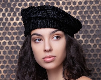 Baskenmütze. Französisches Beret. Baskenmützen. Fashion Baskenmütze. Schwarze Baskenmütze. Baskenmütze Mütze. Winter Baskenmützen. Exklusive Öko-Pelze von Tissavel (Frankreich)