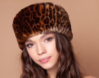 Women Leopard Hat. Leopard Fur Hat. Fur Hats. Luxury Hat. Leopard Hat. Woman Hats. Faux Fur Hat. Exclusive eco furs by Tissavel (France)