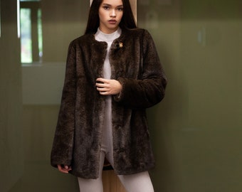 Brown Mink Jacket - Fur Coats - Elegant Winter Outwear - Exclusive eco-furs by Tissavel (France)