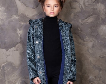 Luxury faux fur kids coat - astrakhan marengo. Exclusive eco furs by Tissavel (France)