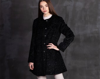 Luxury faux fur coat - astrakhan obsidian. Exclusive eco furs by Tissavel (France)