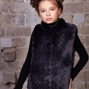Black fur vest kids shop