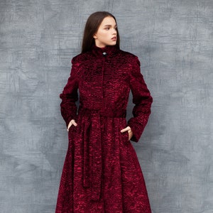 Red velvet long coat top