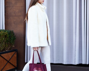 Short Mink Coat - White Fur Coats - Jackets For Girls - Exclusive eco-furs by Tissavel (France)