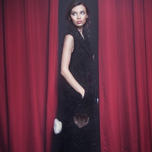 Long Embroiled Vest. Vest With Hearts. Vest With Appliques. Embroiled Clothing. Burning Man Clothes. Exclusive eco furs by Tissavel (France)