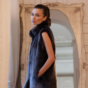 Luxury faux fur vest - sable graphite. Exclusive eco furs by Tissavel (France)