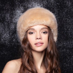 Beige Fur Hat. Fur Sable Hats. Luxury Sable Hat. Sable Hat. Woman Winter Hats. Faux Fur Caps. Exclusive eco furs by Tissavel (France)