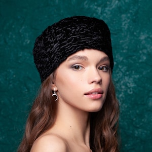 Black Hats. Luxury Hats. Astrakhan Hat. Women's Hats. Black Women Hat. Elegant Hats. Exclusive eco furs by Tissavel France image 1