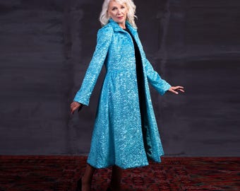 Faux Fur Coat - Luxury Blue Faux Fur Coat - Elegant Coats For Aged Women - Vintage Fur Coat - Fur Coat - Fur Coats For Women - Blue Trench