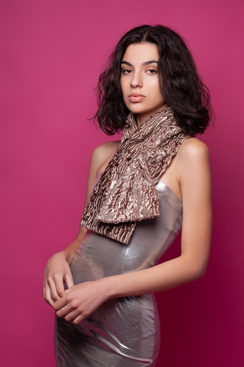 Golden Scarf. Fur Tie. Fur Mufflers. Winter Tie. Beige Scarfs. Women's Scarfs. Women's Muffler. Exclusive eco furs by Tissavel France image 1