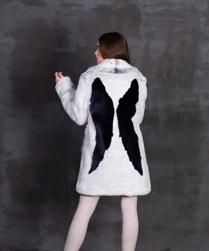 Luxury faux fur coat  chinchilla diamond. Exclusive eco furs image 1