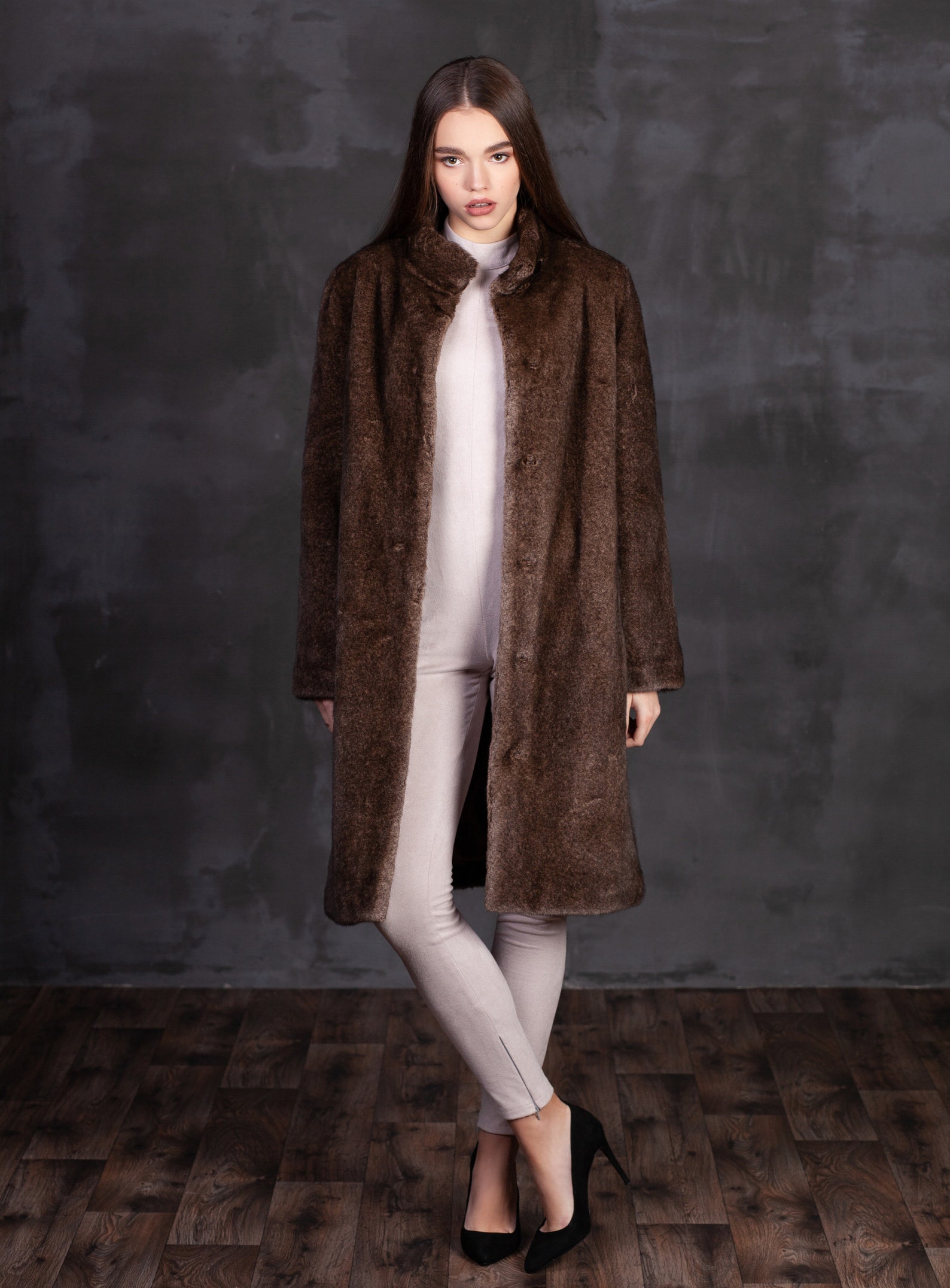 Faux Fur Coat. Brown Fur Coat. Brown Women Coats. Dark Mink Etsy