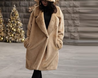 Faux Fur Coat - Mink Oversized Coats For Women - Exclusive eco-furs by Tissavel (France)