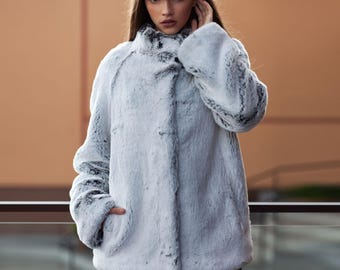Chinchilla Faux Fur Coat - Winter Fashion Gift - Furry Coats - Exclusive eco-furs by Tissavel (France)