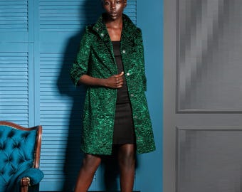 Giacca color smeraldo - Cappotto di lusso da donna - Trench classico - Elegante giacca in velluto - Giacche verdi per lei