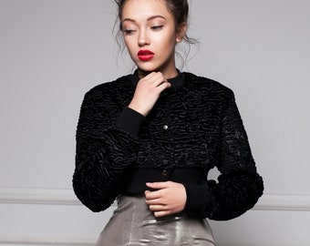 Chaqueta bomber elegante - Chaqueta bomber corta de piel negra - Chaqueta corta para otoño/invierno