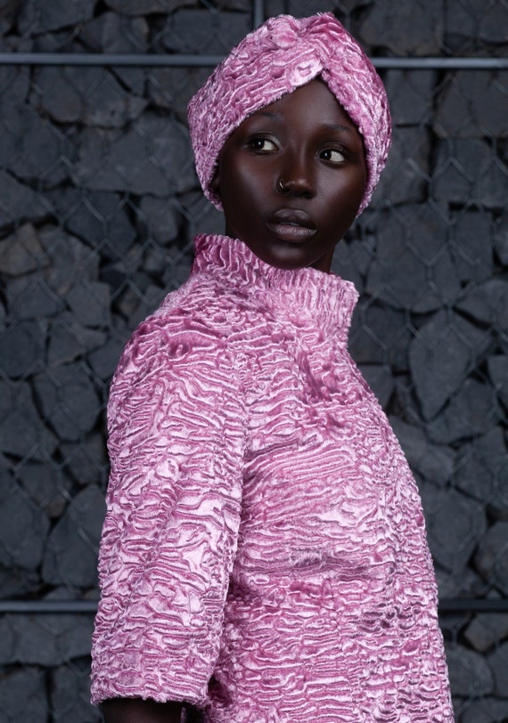 Pink Turban - Pre Tied Turban - Faux Fur Turban - Winter  display picture 2