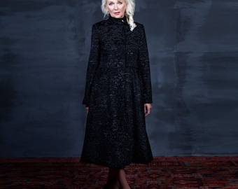 Faux Fur Coat - Faux Fur Coats For Mature Ladies - Classic Warm Long Black Trench Coat - Elegant Trenches - Astrakhan Trench Coats