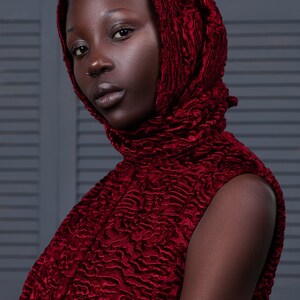 Winter Scarves. Red Kerchief. Winter Tucker. Women Head Wrap. Women's Tucker. Fur Scarves. Exclusive eco furs by Tissavel France image 2