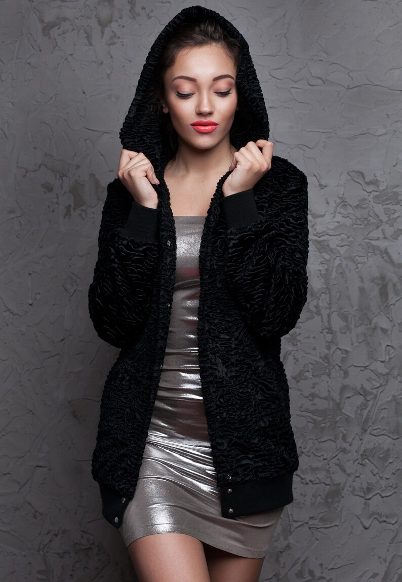 France astrakhan obsidian Exclusive eco furs by Tissavel Luxury faux fur bomber