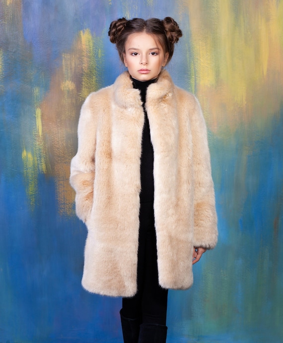 Faux fur coat with hood France Exclusive faux fur by Tissavel Princess fur coat Blush pink coat Faux fur coat Powder pink quartz coat