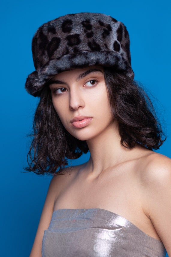 Fur Cap - Snow Leopard Faux Fur Cap, Tissavel Vegan Fur Hat  display picture 3