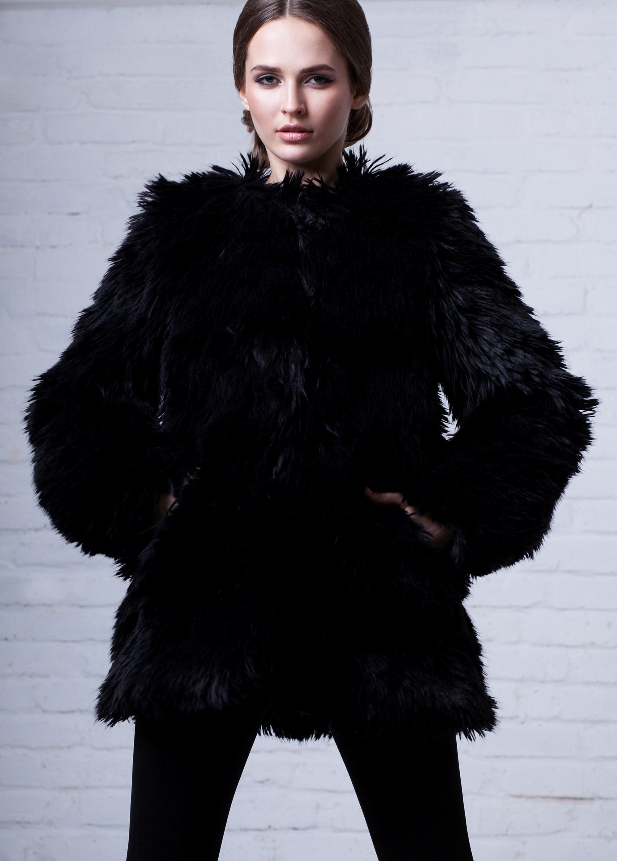 Black Lama Coat - Vegan Fashion - Women's Fur Jacket - Exclusive