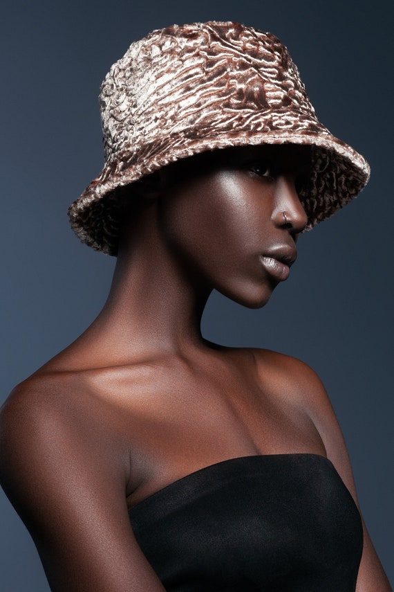fall dress hats Bucket Hat - Fall Bucket Hat - Velvet Hats - Faux Fur Bucket Hat - Elegant Hats - Beige Velvet Hat - Luxury Hats Women