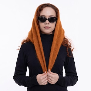 Xale tricotado à mão - Cachecol de lã mohair infantil - Xale de inverno em lã - Cor ferrugem