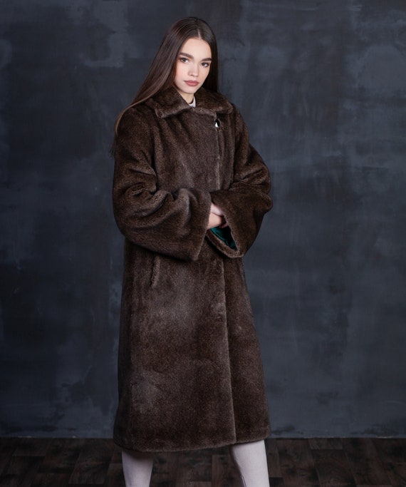 Luxury Faux Fur Coat Mink Cappuccino. Exclusive Eco Furs by
