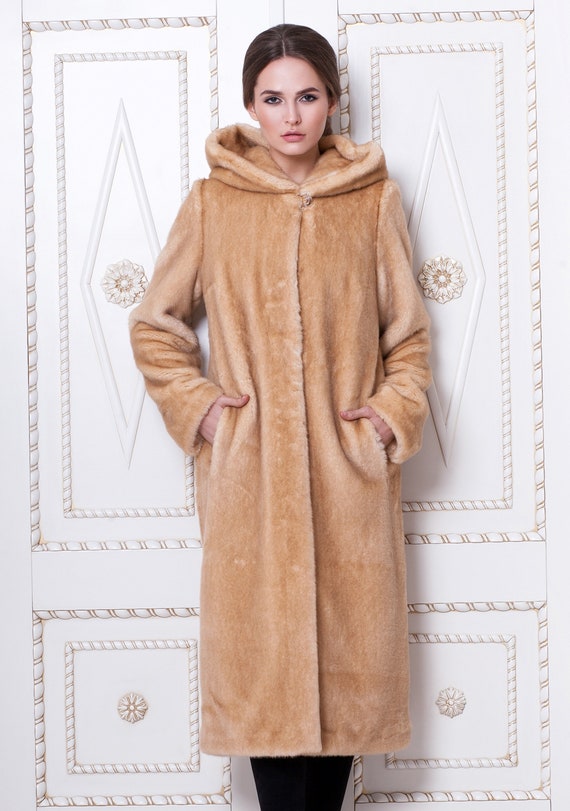 Luxury Faux Fur Coat Mink Onyx. Exclusive Eco Furs by Tissavel