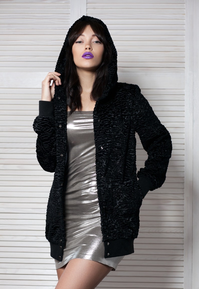 France astrakhan obsidian Exclusive eco furs by Tissavel Luxury faux fur bomber