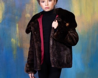 Kids Mink Coat. Brown Fur Kids Coat. Girls Mink Jacket. Kids Mink Jacket. Kids Brown Coats. Exclusive eco furs by Tissavel (France)