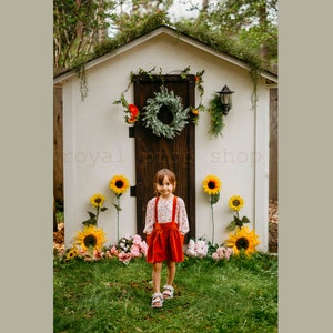 Fondali digitali Fall Sunflower Cottage, maternità Famiglia Matrimonio Compleanno Fotografia Sfondo digitale, Sovrapposizioni Photoshop all&#39;aperto
