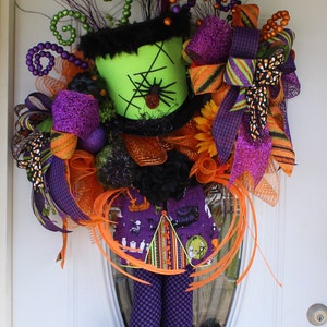 Frankenstin wreath, halloween wreath, halloween decor, whimsical halloween, halloween decorations