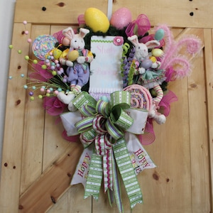Easter wreath, rabbit boy and girl wreath, Whimsical bunnies wreath,spring wreath, Spring decor, bunny decor, Easter decor
